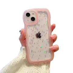 きらきら iPhone14pro ケース クリア 透明 ラメ入り 星 キラキラ ウエーブ 波型フレーム かわいい アイホン14 Pro カバー 大人 可愛い デコレーション 女性 人気,ピンク 1