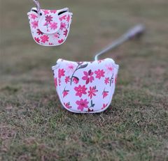 【新品】オシャレ桜さくらゴルフパターカバー高級PUレザー製マレット磁石開閉白