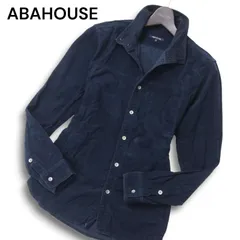 ABAHOUSE アバハウス 秋冬 襟ワイヤー コーデュロイ★ 長袖 スタンドカラー シャツ Sz.2 メンズ 紺 ネイビー