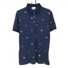 【美品】ジャックバニー 半袖ポロシャツ ネイビー×レッド ゴルフクラブ柄 ゴルフボール柄 メンズ 4(M) ゴルフウェア Jack Bunny