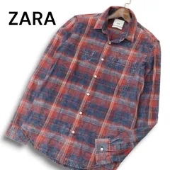 ZARA MAN 1975 ザラ マン 通年 ムラ加工★ 長袖 インディゴ チェック シャツ Sz.M メンズ