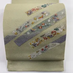 贅沢 3k776 名古屋帯 絹 夏帯 絽 蘇州刺繍 手書き柄 白 赤 紫 銀色 花