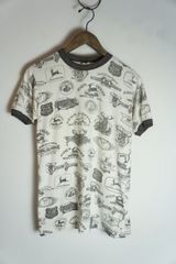 正規 80s JOHN DEERE ジョンディア vintage ヴィンテージ 総柄 Tシャツ リンガーTシャツ カットソー USA製 M 白 ホワイト 本物 1002O★2