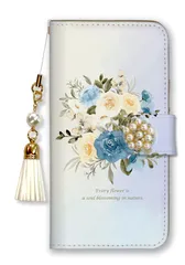 iPhone15ProMax ケース 手帳型 iPhone15 プロマックス スマホケース パール ビジュー ストラップ付 花柄 水彩 花束 ブーケ フラワー 大人女子 上品 おしゃれ 水彩 ピンク 水色 カラー02