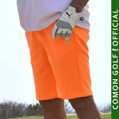 新品【COMONGOLF/コモンゴルフ】ポンチネオンカラーゴルフショートパンツ/ネオンオレンジ(CG-S23014)ゴルフウェア ハーフパンツ 短パン 膝上 夏 蛍光 ウエストゴム ゴルフパンツ 大きいサイズ ストレッチ M L XL XXL XXXL