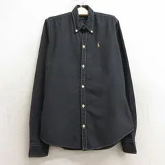 古着 ラルフローレン 長袖 ブランド シャツ キッズ ボーイズ 子供服 90s ワンポイントロゴ オックスフォード コットン ボタンダウン 黒 ブ