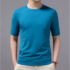 ☆ ブルー ☆ M ☆ ニット セーター メンズ サマー 半袖 ニット メンズ 半袖 サマーニット 半袖ニット セーター おしゃれ 無地 トップス スリム カジュアル オシャレ きれいめ クルーネック 春 夏 秋 カットソー 半そで ニットセーター