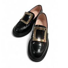 【美品】Roger Vivier ロジェヴィヴィエ ヴィヴ レンジャー メタルバックル ローファー レザー 革靴 ブラック 35 1/2 日本サイズ 約23㎝ 中古