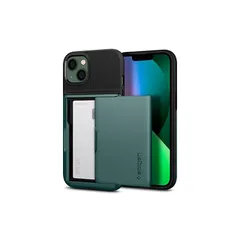 Spigen iPhone 13 ケース カード 収納ケース 2重構造 耐衝撃 米軍MIL規格取得 落下防止 IC カード ポケット パスケース スリム・アーマー CS ACS04563 (ミッドナイト・グリーン) 1