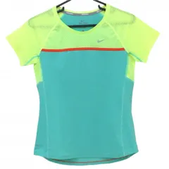 ★SALE価格★【超美品】ナイキ Tシャツ ブルーグリーン×イエロー メッシュ調生地 ストレッチ DRY-FIT レディース M ゴルフウェア NIKE