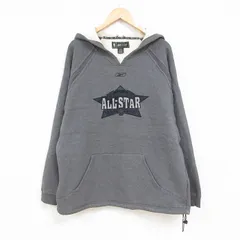 XL/古着 リーボック REEBOK 長袖 スウェット パーカー メンズ 00s NBA ALLSTAR 刺繍 大きいサイズ ラグラン Vネック 濃グレー 霜降り 24aug