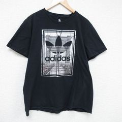XL/古着 アディダス adidas 半袖 ブランド Tシャツ メンズ ビッグロゴ リーフトレフォイル コットン クルーネック 黒 ブラック 25jun06 中