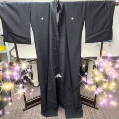 レディース　紋付　着物　単衣　黒 　家紋入り　正絹