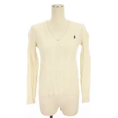 ポロ ラルフローレン POLO RALPH LAUREN ケーブル ニット セーター 長袖 Vネック ロゴ刺繡 プルオーバー ウール カシミヤミックス アイボリー XS