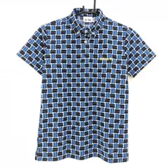 ★値下げ★【超美品】アディダス 半袖ポロシャツ ネイビー×ブルー 車総柄 ボタンダウン レディース M/M ゴルフウェア adidas