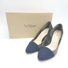 ◇ Le Talon アーモンドトゥ チェック柄 カジュアル シンプル ベーシック パンプス サイズ37 ネイビー系 レディース E  【1304120032521】