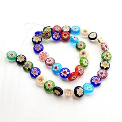 ガラスビーズ 約50個/連 ガラスカボション ミックス 花 和風 手作り 和風ビーズ スイート スクエアフラット ネックレス 混合色 DIY用 手芸用品 クラフト用品 8mm