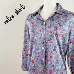 昭和レトロヴィンテージ花柄ボタニカル七分袖 開襟シャツブラウスピンクグレーM