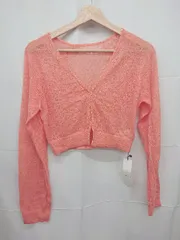 ◇ 未使用 Θ COCODEAL ココディール ショート丈 パール 長袖 カーディガン サイズ2 サーモンピンク系 レディース E  【1507100009555】
