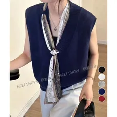 【新品未使用】Vネックニットベストスカーフ付き 韓国風 lsjx196