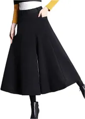 エムエルーセ ミモレ丈 Aライン ワイドパンツ ガウチョ ロング キュロット きれいめ 秋 冬 レディース( ブラック,  XL)のサムネイル