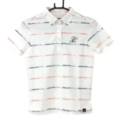 ★特価★ニューバランスゴルフ 半袖ポロシャツ 白×ネイビー×レッド ロゴ総柄 ボタンダウン  レディース 0(S) ゴルフウェア New Balance