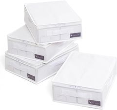 【在庫処分】アストロ 収納ケース 衣類用 高さ10cm コンパクトサイズ ホワイト 4個組 通気性の良い不織布製 収納袋 収納ボックス 衣装ケース 洋服 子供服 保管袋 小物入れ 中身が見える透明窓 折りたたみ 860-40