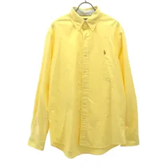 POLO RALPH LAUREN ポロラルフローレン ロゴ刺繍 長袖 ボタンダウンシャツ LG イエロー CUSTOM FIT メンズ 古着