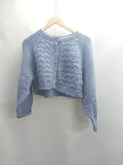 ◇ ⊇ earth music&ecology ショート丈 ニット 長袖 カーディガン サイズフリー ブルー系 レディース E  【1411280041529】