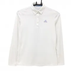 【美品】アディダス 長袖ポロシャツ 白 アルファベット地模様 PRIMEGREEN レディース S ゴルフウェア adidas