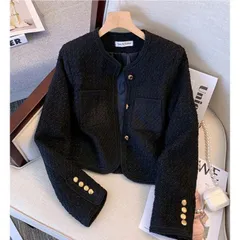 ジャケット ノーカラー ツイード 春 レディース ノーカラージャケット ショート丈 金ボタン 黒 白 シンプル 薄手 夏 春 アウター 羽織り カーディガン 入学式 卒業式 セレモニー M250315-217