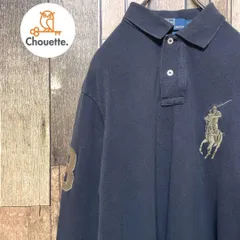 《90年代当時物》ポロバイラルフローレン Polo By Ralph Lauren 黒☆長袖ポロシャツ M 刺繍ロゴ 全刺繍 デカロゴ ビッグロゴ ビッグポニー ナンバー刺繍 CUSTOM FIT ブラック hs672