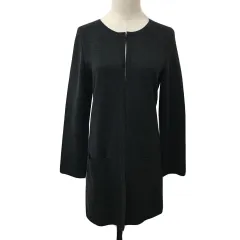 ニューヨーカー NEWYORKER カーディガン ニット ロング ラウンドネック ウール 長袖 L 黒 ブラック