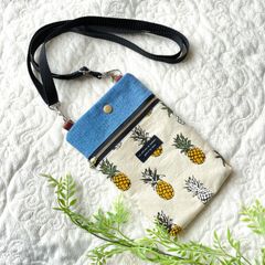 スマホショルダー　パイナップル　クリアポケット　デニムリメイク