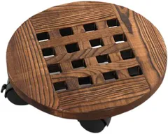 dilib 植木鉢台 キャスター付き 木製 鉢置台 花台 おしゃれ ストッパー機能付 升格子デザイン( 直径25センチ)