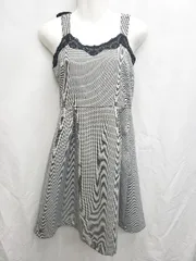 ◇ LODISPOTTO ロデ 千鳥格子 バックレースアップ キャミソール ミニ ワンピース サイズF ブラック ホワイト レディース P  【1406240016556】