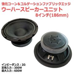 【2個セット】最強クラス 強化コーン＆コルゲーションファブリックエッジ ウーハーユニット8インチ(186mm) 2Ω/MAX600W [スピーカー自作/DIYオーディオ] 在庫少　商品コードS0532