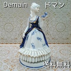 ドマン 貴婦人と小鳥 Demain HAND CRAFTED 回転式オルゴール付き 陶器人形 中古