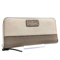 ■極美品■kate spade  NEW YORK ケイトスペードニューヨーク　ラウンドファスナー　長財布　レザー　バイカラー　ホワイト×グレー　ゴールド金具