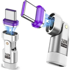 新品 C.WEST USB C マグネット アダプタ L字、180°回転 タイプc マグネット、240W PD急速充電 コネクタ、480Mbps 高速データ転送 タイプc、Type-C マグネット アダプタ オス メス 変換、USB-Cデバイス対応 (240W