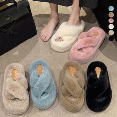 ファーサンダル 厚底 韓国ファースリッパ