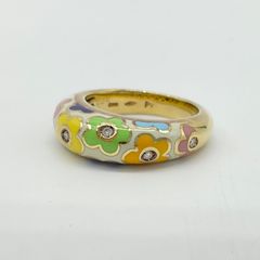 Ponte Vecchio ポンテヴェキオ エナメル リング 指輪 K18YG 18金 ダイヤモンド0.08ct 8石 10号 総重量9.9g フラワーモチーフ 花柄 ゴールド マルチカラー アクセサリー 七宝 ポンテベッキオ【中古】ABランク　5_273