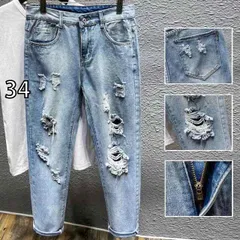 [34]メンズ ファッション 服 男性用 オシャレ シンプル 大人 かっこいい 大きいサイズ ストリート 紳士服 夏 リッピング 九分丈 ジーンズ スリムフィット 裾細 パンツ カジュアル ロング パンツ