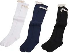 Lunon （ルノン） レース付 二―ハイソックス 3組セット 黒 白 紺