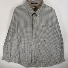 古着 90's/90年代 トミーヒルフィガー TOMMY HILFIGER 長袖シャツ ワンポイント ロゴ 刺繍 胸ポケ ボタンダウンシャツ XXL  ホワイト系 チェック メンズ