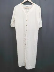 ◇ ⊂ ◎ earth music&ecology シンプル　無地 半袖 ロング丈 ワンピース サイズF アイボリー系 レディース P  【1411070011398】