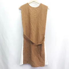 ◇ ⊂ LAGUNAMOON サイドプリーツ加工　ウエストベルト付き 膝丈 ワンピース サイズS ブラウン ホワイト レディース E  【1410100001101】