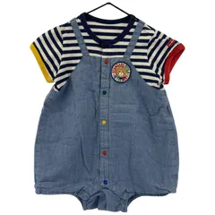 MIKI HOUSE HOT BISCUITS ミキハウスホットビスケッツ ボーダー切替ロンパースサロペット size80/ブルー系