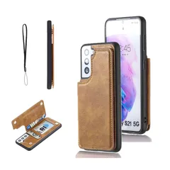 【特売】【OULO】Galaxy S21 5G/docomo SC-51B /au SCG09 用 ケース レザー 人気 カード収納 スマホケース 耐衝撃 軽量 スタンド機能 薄い 背面 IC カード入れ 手帳型 財布型 カバー（レトロブラウン）ギャラクシーのサムネイル