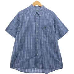 古着 ラコステ LACOSTE シアサッカー 半袖 ボタンダウン チェックシャツ メンズL相当/eaa562603